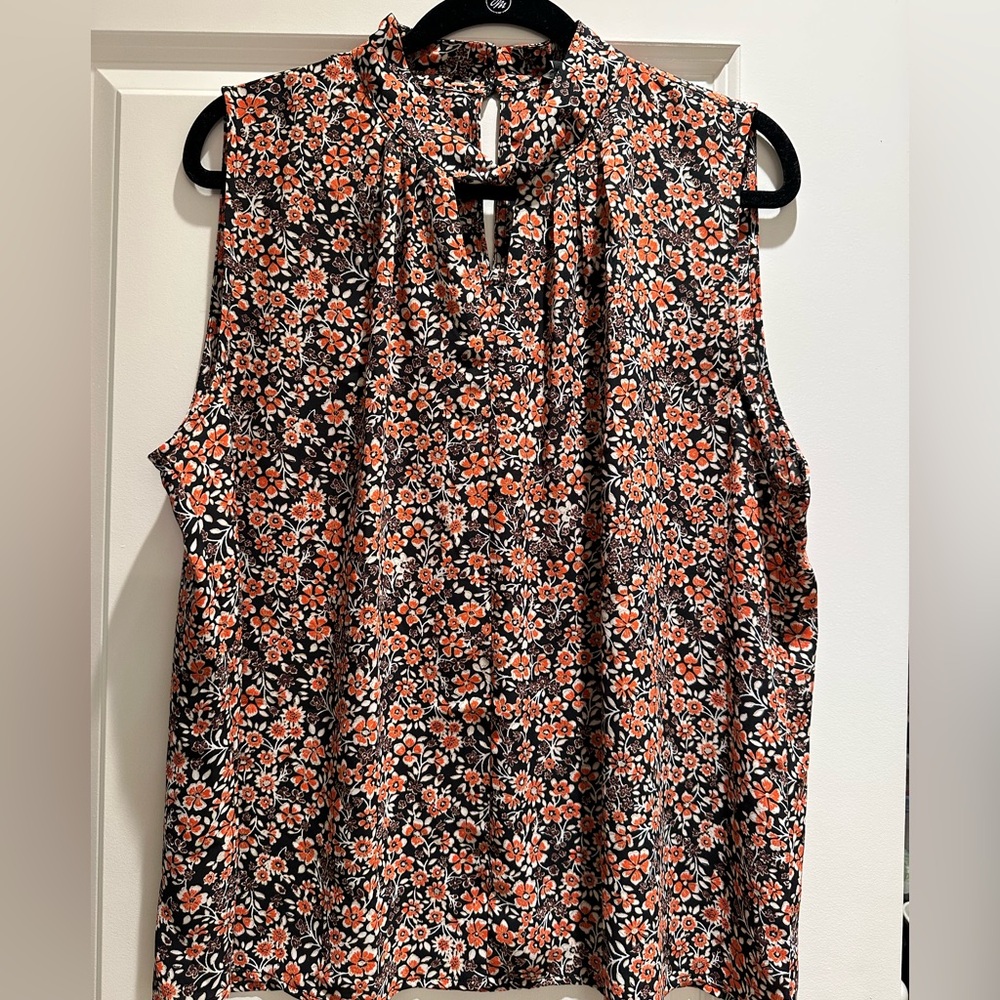 Ann Taylor Floral Sleeveless Blouse - Black and Orange